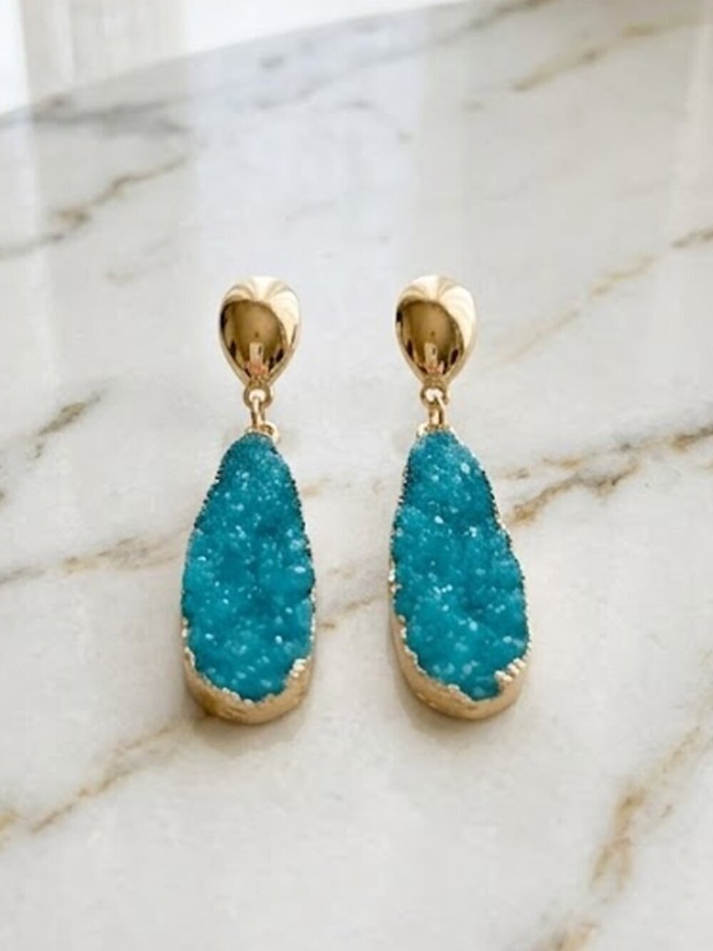 Ladies Blue Gold Dangle Faux Fashion Earrings - Picture 3 of 5